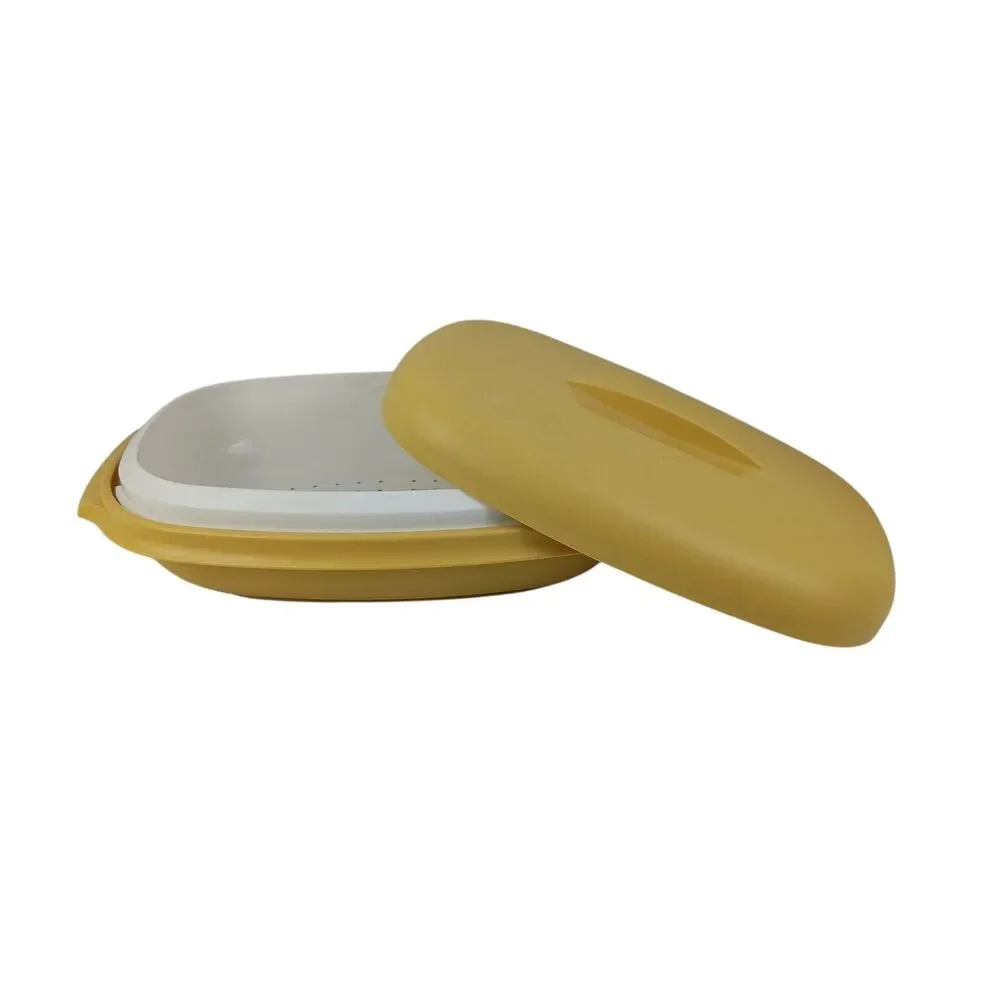 Tupperware Vegetable Fish Steamer Harvest Gold Container 1273-2 3pc